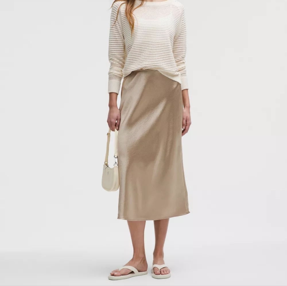 Lululemon Satin Effect Tan Midi Skirt